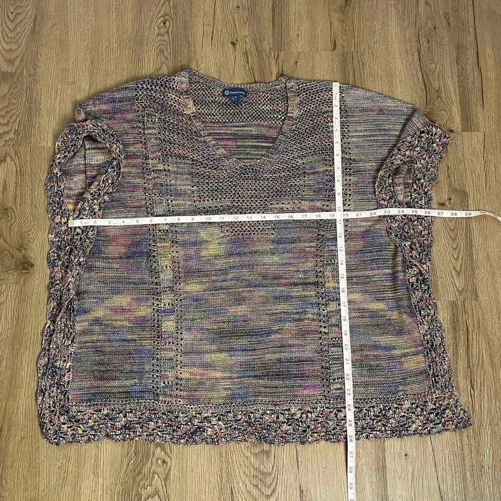 Rainbow Multicolor Vneck Crochet Pattern Loose Fit Boho Poncho‎ Small Medium